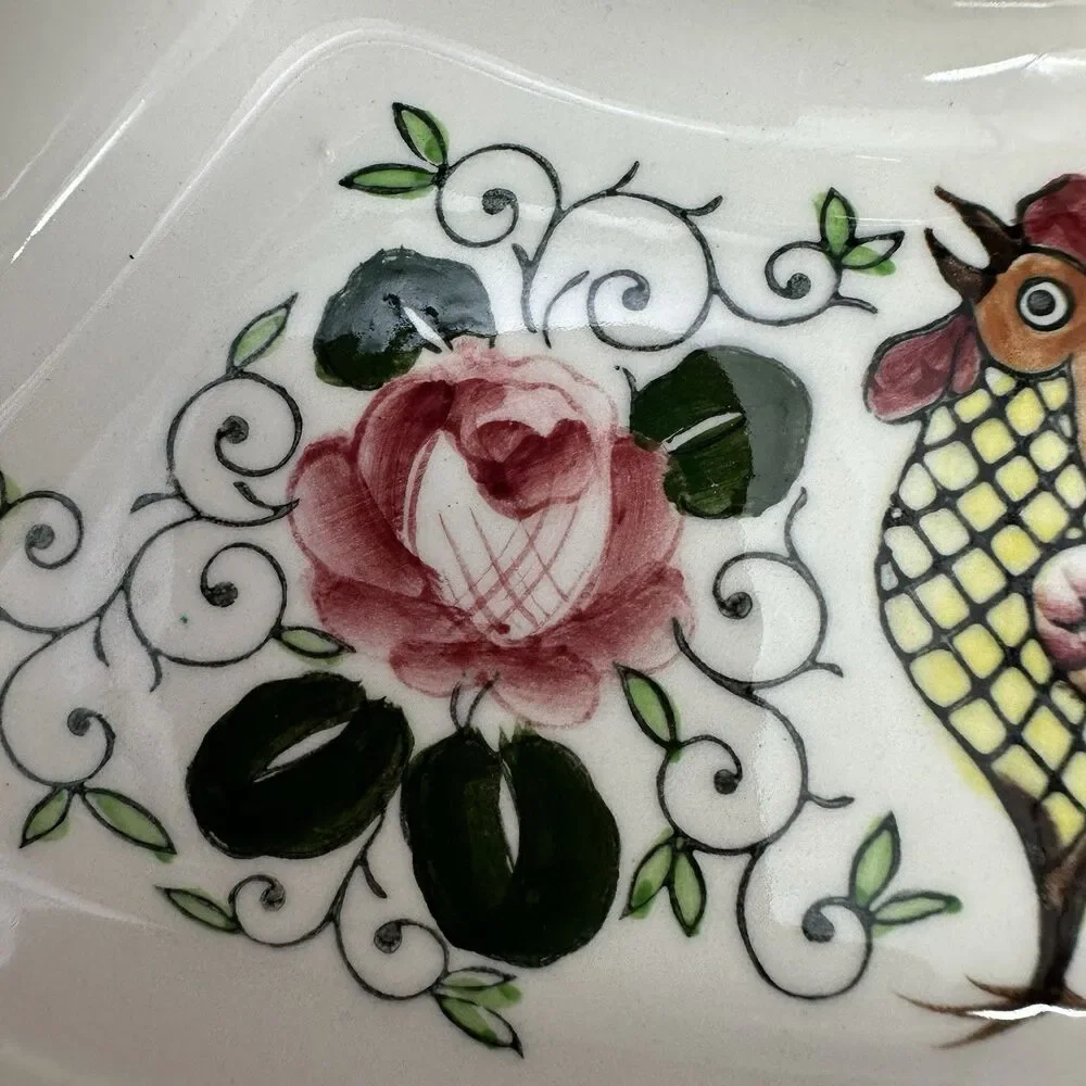 Early Provincial Rooster Lazy Susan Replacement Dishes Hand Painted Japan Set 2
